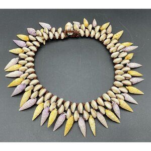 Shell Necklace With Cowrie & Conical Shells 17" Diameter Coastal Beach Surfer